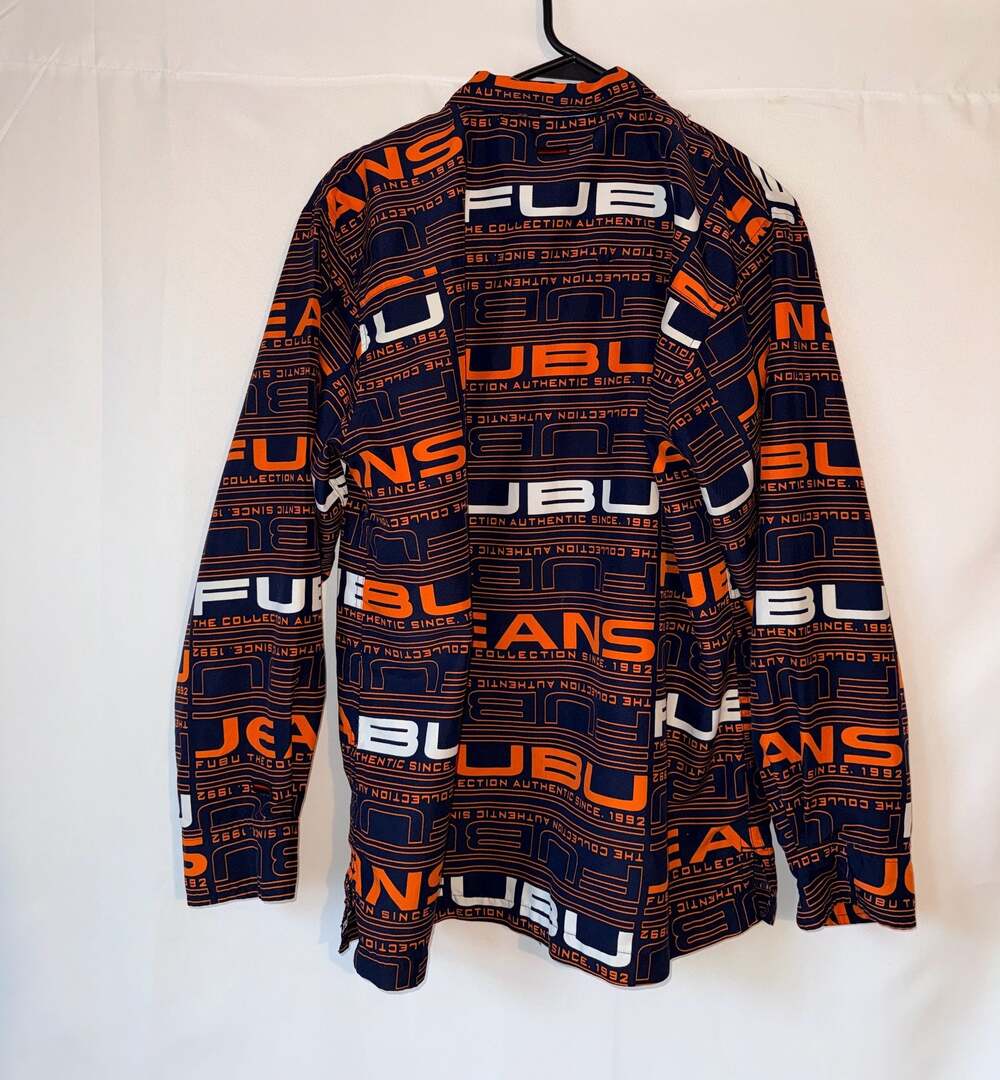FUBU The Collection All-Over Print Button-Down Shirt Size L (16/18)